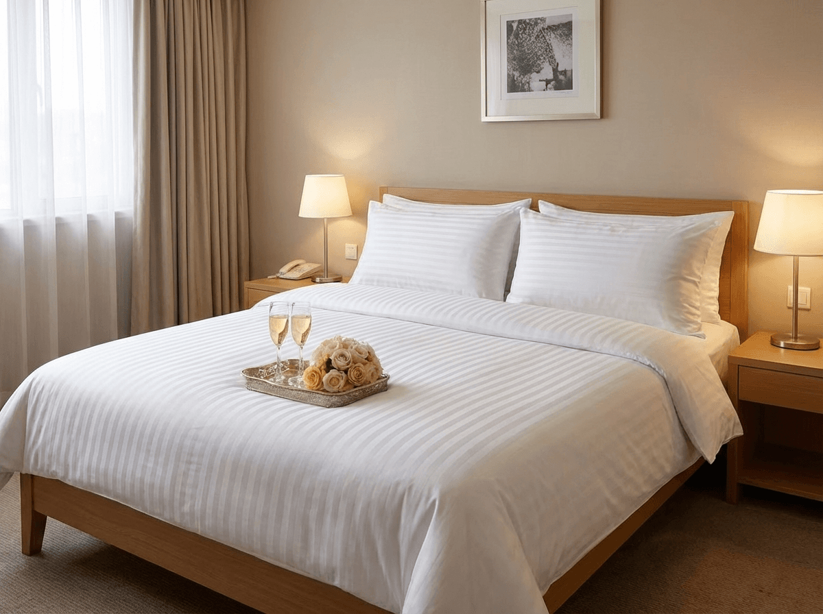 10x Poszwa Hotelowa 220x200cm , Tkane Pasy 2cm BIAŁE - zdjęcie 2