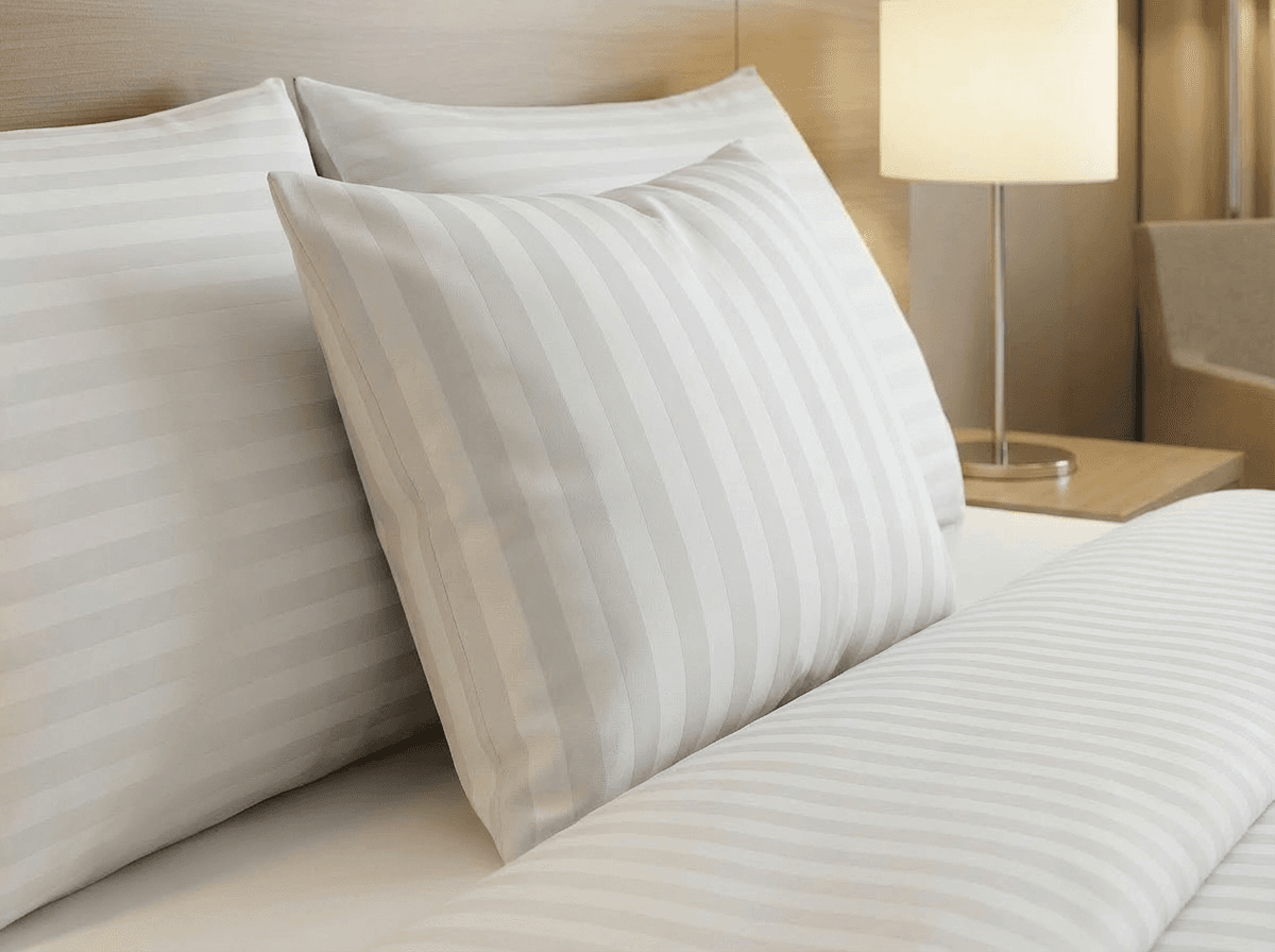 10x Poszewka Hotelowa 50x60cm , Tkane Pasy 2cm BIAŁE (zakładka)